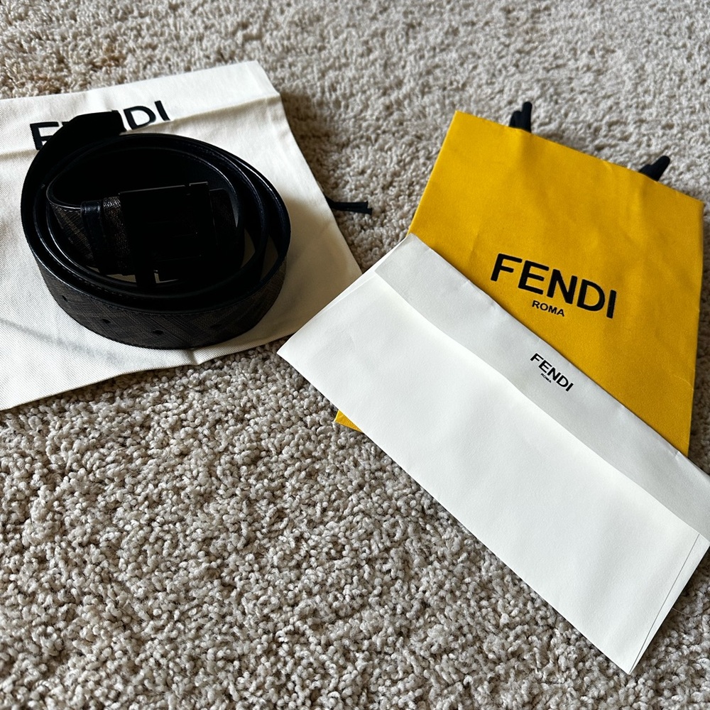 Fendi Black Leather Belt with Yellow Dust Bag